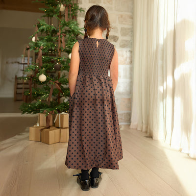 Mini Vienna Bubble Dress, Black/Brown Polka Dot