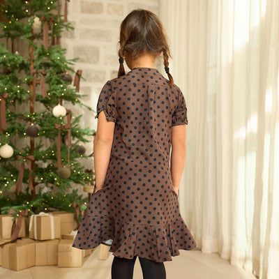 Mini Clara Dress, Black/Brown Polka Dot