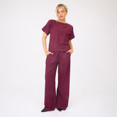 Slip On Trouser, Burgundy Gingham