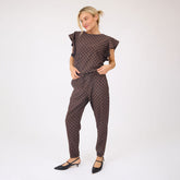 9 to 9 Jumpsuit, Black/Brown Polka Dot