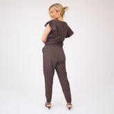 9 to 9 Jumpsuit, Black/Brown Polka Dot