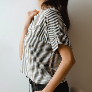 Relaxed Tee, Olive and White Stripe
