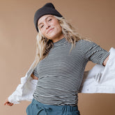 Puff Sleeve Tee, Classic Charcoal and White Stripe