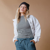 Puff Sleeve Tee, Classic Charcoal and White Stripe
