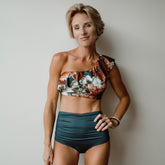 Steel Blue Ruched High-Waisted Bottoms