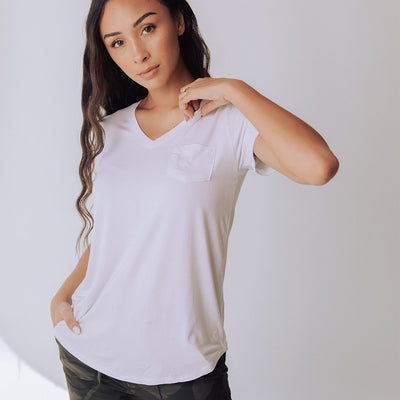 Basic V Neck Tee, Bamboo White