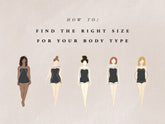 Five illustrated body types beneath the headline How to find the right size for your body type