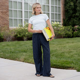 Slip On Trouser, Navy Pinstripe