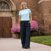 Slip On Trouser, Navy Pinstripe