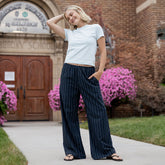 Slip On Trouser, Navy Pinstripe