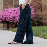 Slip On Trouser, Navy Pinstripe