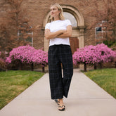 Audrey Mid Rise Wide Leg Pants, Black Windowpane