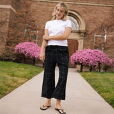 Audrey Mid Rise Wide Leg Pants, Black Windowpane