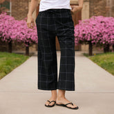 Audrey Mid Rise Wide Leg Pants, Black Windowpane