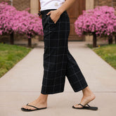 Audrey Mid Rise Wide Leg Pants, Black Windowpane