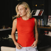 Cotton Rib High Neck Tank, Poppy
