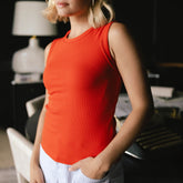 Cotton Rib High Neck Tank, Poppy