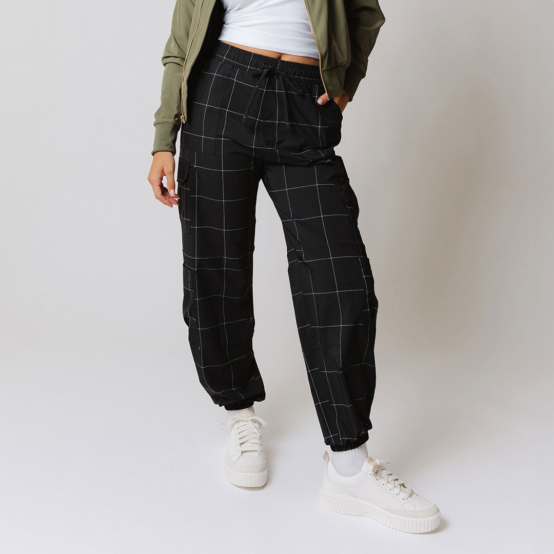 Jetsetter Cargo Joggers, Black Windowpane