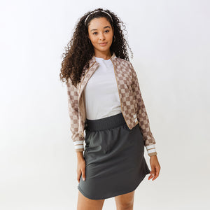 Brown Checkers Bomber Jacket