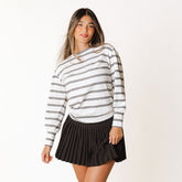 Long Sleeve Sweater, Cream and Black Stripe