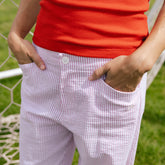 Striped Button Trouser, Blush