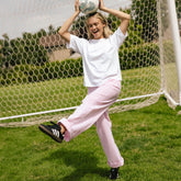 Striped Button Trouser, Blush