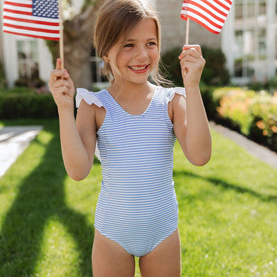 Mini Ruffle One-Piece, Sand Bar Blue