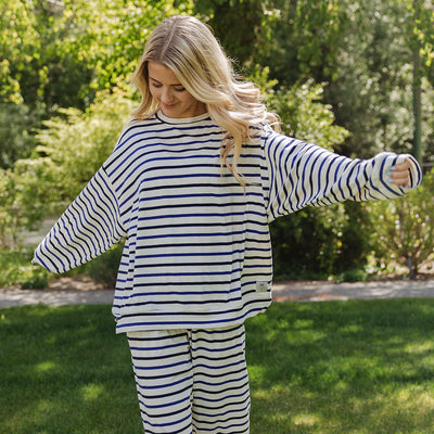 Oversized Jersey Crew, Royal Stripe
