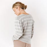 Long Sleeve Sweater, Grey and White Stripe