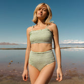 Daisy Swim Top, Smocked Green Stripe