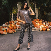 Spooky Audrey Mid Rise Wide Leg Pants, Bats