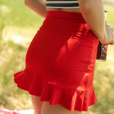 Red High-Waisted Swim Skirt