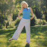 Striped Button Trouser, Blue