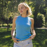 Cotton Rib High Neck Tank, Ocean
