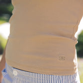 Cotton Rib High Neck Tank, Tan