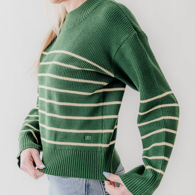 Alpine Knit Sweater, Green Stripe