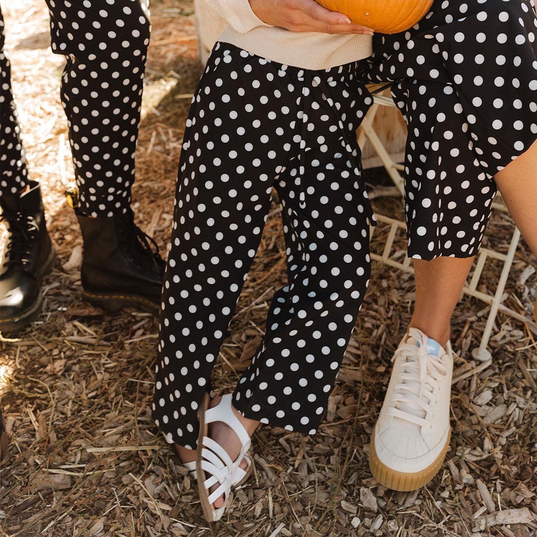 Mini Audrey Wide Leg Pants, Black Polka Dot - Albion Fit