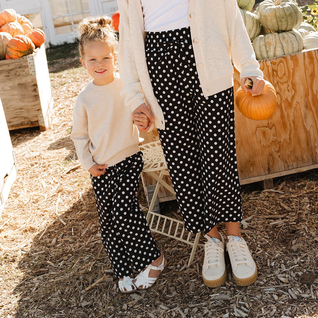 Mini Audrey Wide Leg Pants, Black Polka Dot - Albion Fit