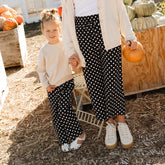 Mini Audrey Wide Leg Pants, Black Polka Dot