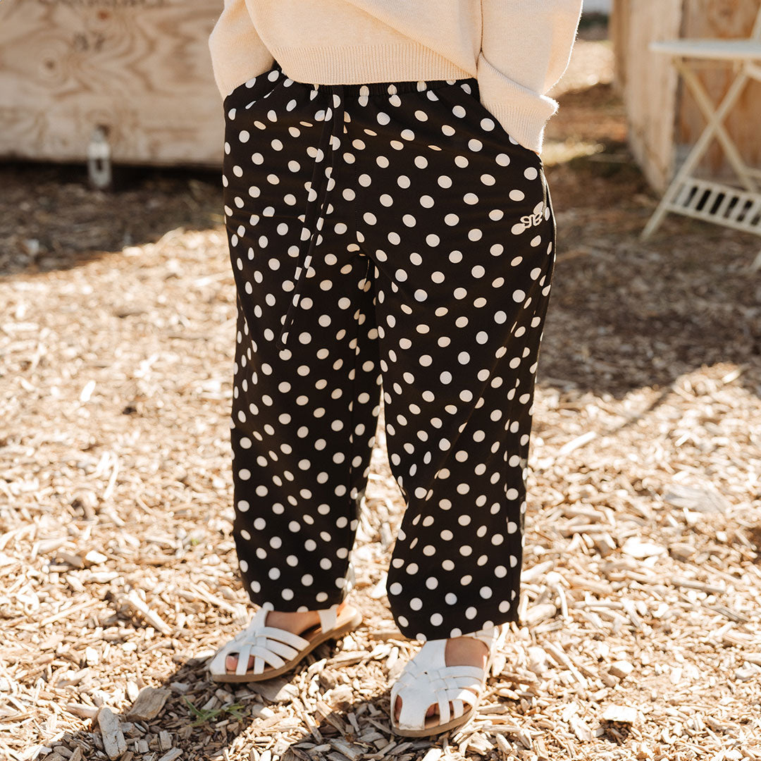 Mini Audrey Wide Leg Pants, Black Polka Dot - Albion Fit