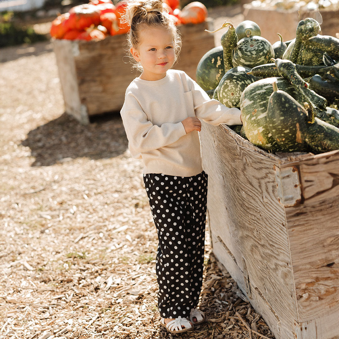 Mini Audrey Wide Leg Pants, Black Polka Dot - Albion Fit