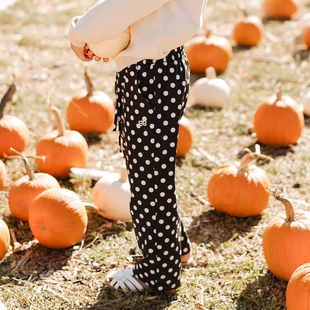 Mini Audrey Wide Leg Pants, Black Polka Dot - Albion Fit