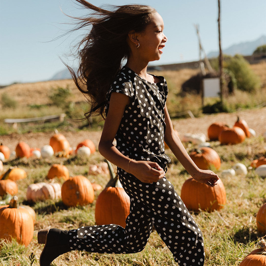 Mini Jumpsuit, Black Polka Dot - Albion Fit
