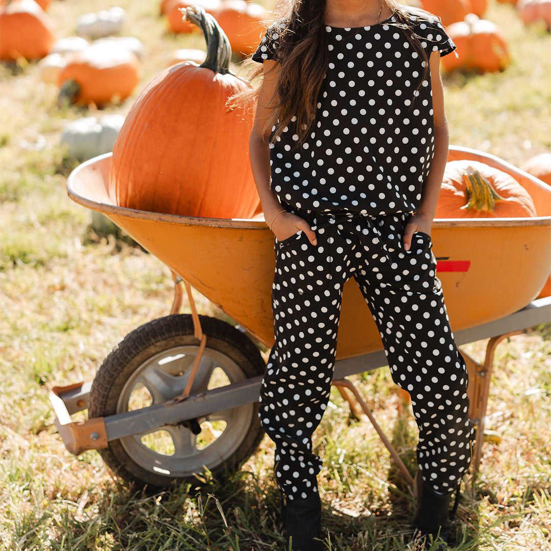 Mini Jumpsuit, Black Polka Dot - Albion Fit