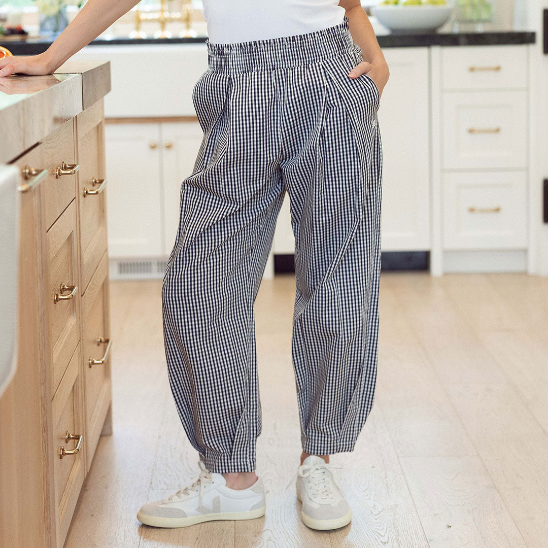 Balloon Pants, Navy Gingham - Albion Fit