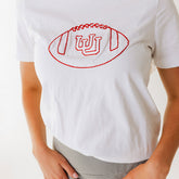 Utah Embroidered Boyfriend Tee, White Football