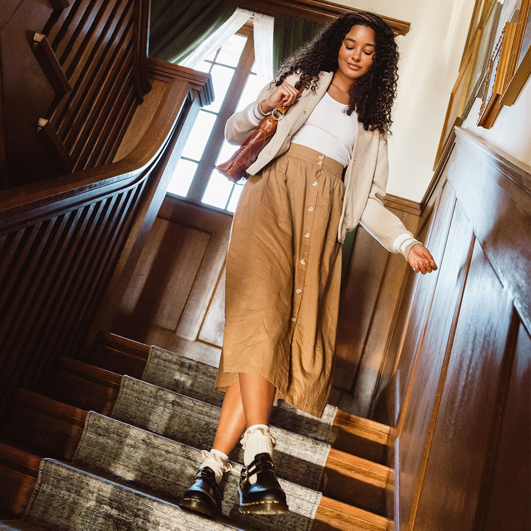 Maxi Button Skirt, Camel - Albion Fit