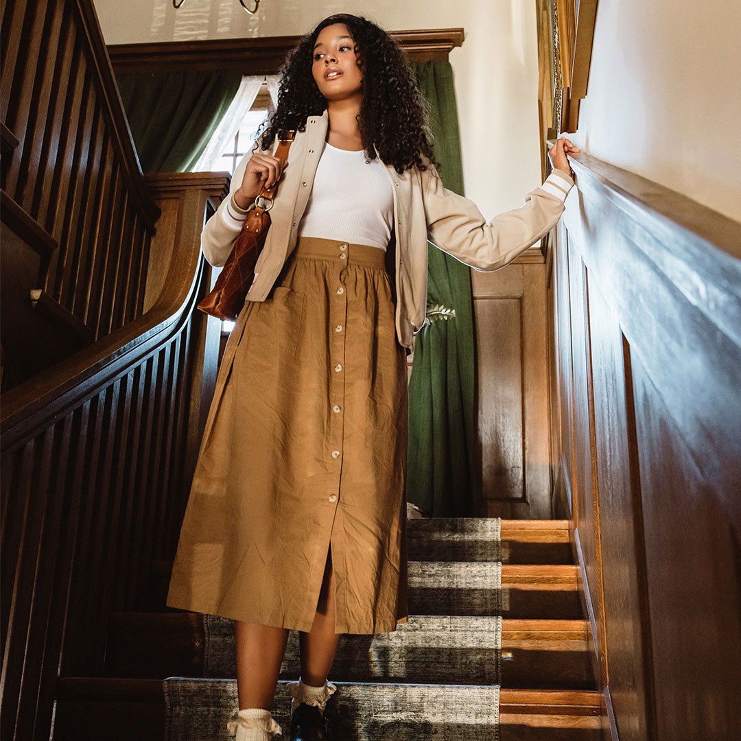 Maxi Button Skirt, Camel - Albion Fit