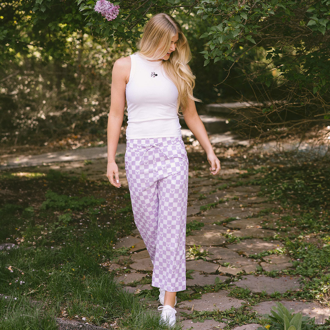 Disney Audrey Wide Leg Pants, Purple Check