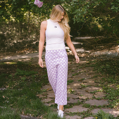 Disney Audrey Wide Leg Pants, Purple Check